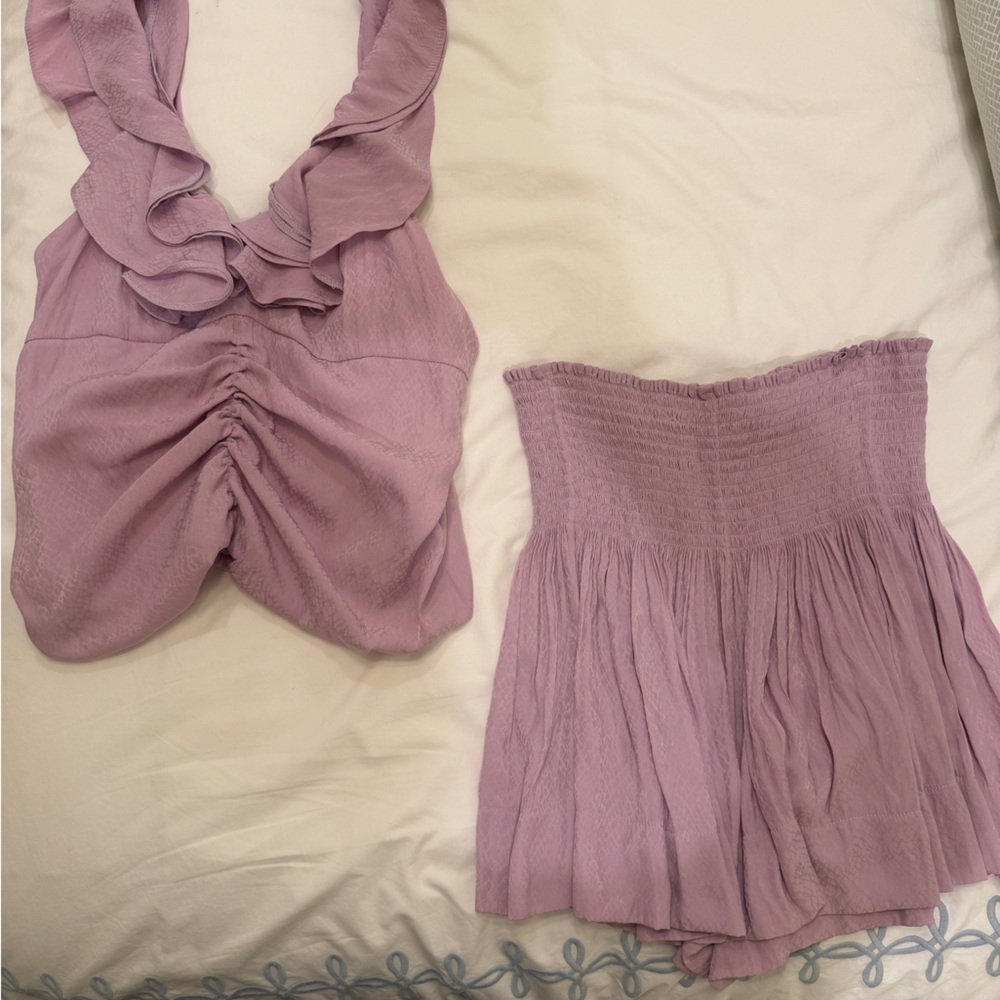 Lilac Smocked Mini Skirt Set